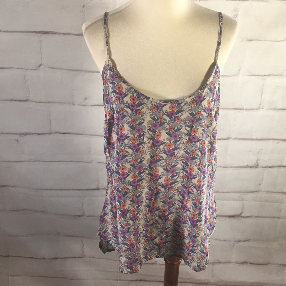 Olivaceous Low Back Oversized Silk Floral Tank Top in Purple and Pink